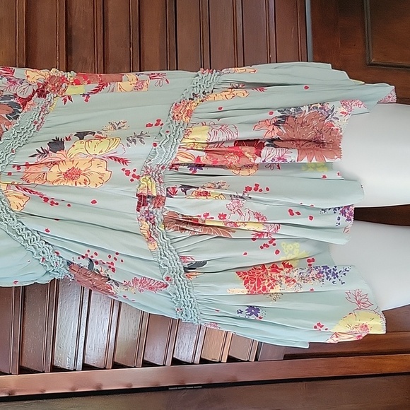 Free People Floral Babydoll V-Neck Blouse Sleeveless Flowy Ruffle Top Cottage Sm - Picture 6 of 9